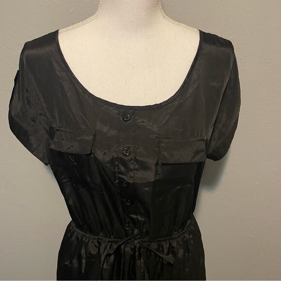 Rhapsody Black Shiny Shirt Dress Size Large - Picture 9 of 12